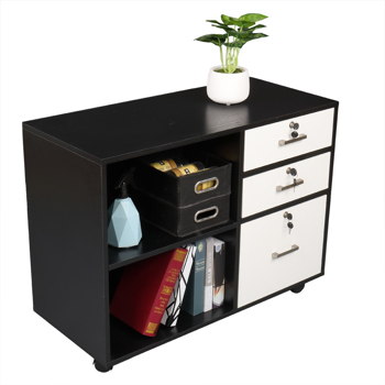 Wood File Cabinet with 3 Drawer and 2 Open Shelves Office Storage Cabinet with Wheel Printer Stand, 35.5\\"L x 15.7\\"W x 26\\"H