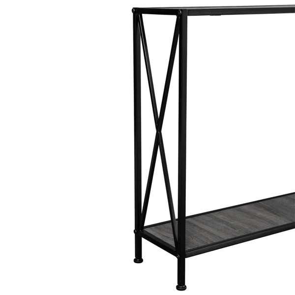 Grey MDF Countertop Black Wrought Iron Base 2 Layers Forked Console Table
