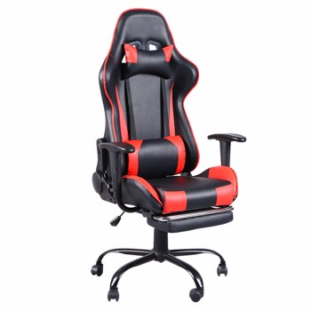 Gaming Chair, Gaming Chair with Footrest, Ergonomic Desk Chair, Adjustable PC Gamer Chair for Adults, Black & Red