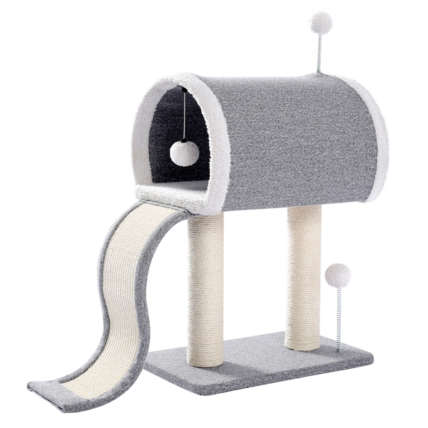 Cat Tree Condo Activity Tower Furniture with Scratching Posts Slide and Dangling Balls Grey