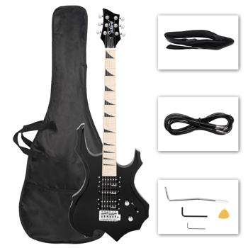 【Do Not Sell on Amazon】Glarry Flame II Upgrade Electric Guitar with Updated Version Pickup , Glarry II String, Canadian Maple Fingerboards, Bone Nut Black