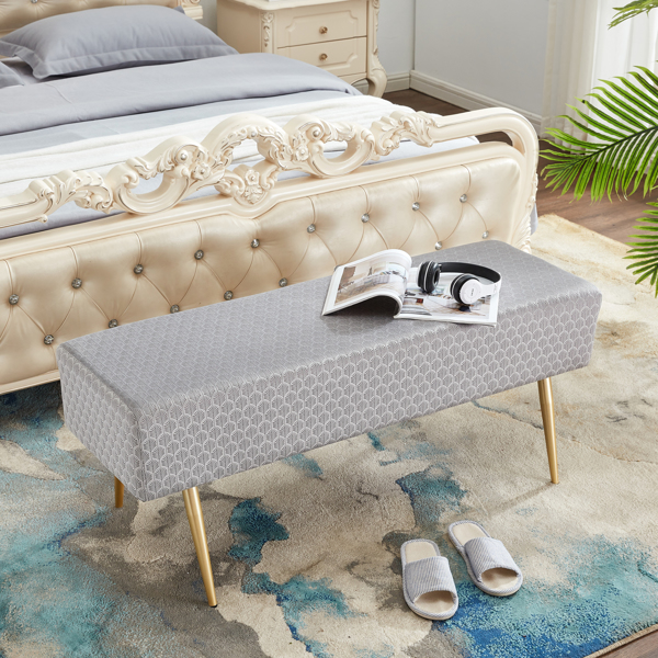 45.7 Inches Velvet Ottoman Rectangular Bench Footstool, Bed End Bench with Golden Metal Legs and Non-Slip Foot Pads for Living Room Bedroom Entryway （Grey）