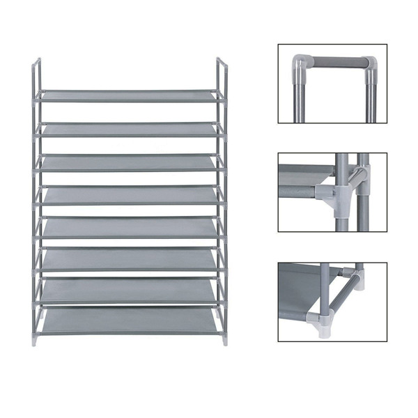 100cm Ultra Large Capacity 8 Layers Non-woven Fabrics & Steel Shoe Rack Gray