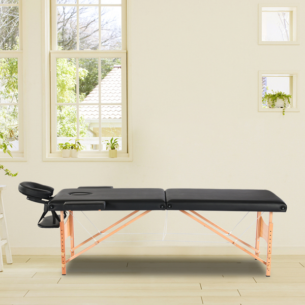 Massageliege Massagetisch Beauty Bed Faltbar Höhenverstellbar mit Holzbettfüße, 60CM Schwarz