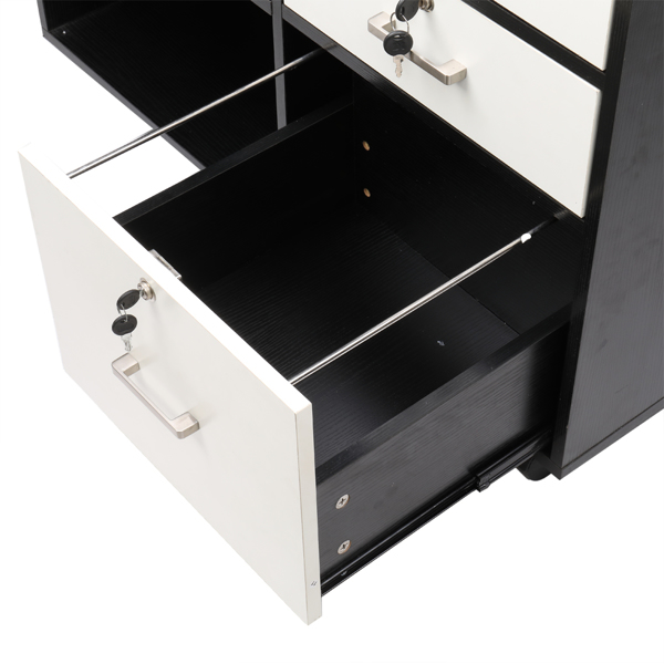 Wood File Cabinet with 3 Drawer and 2 Open Shelves Office Storage Cabinet with Wheel Printer Stand, 35.5"L x 15.7"W x 26"H