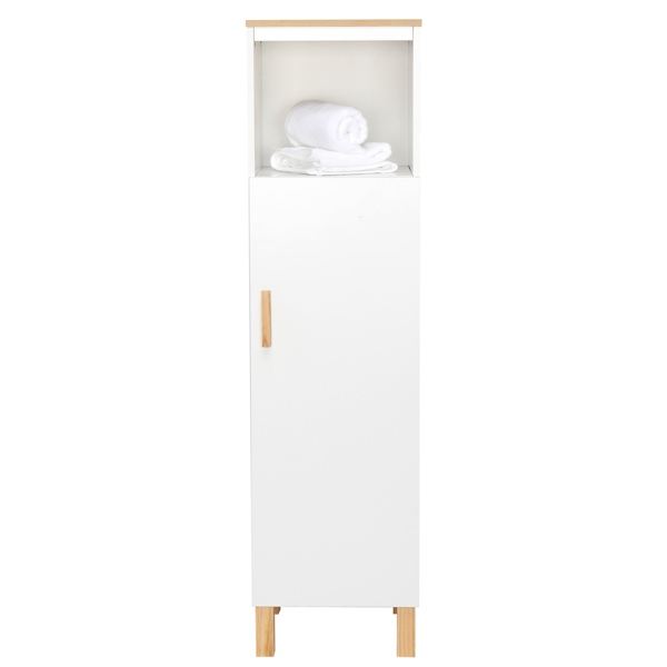 Solid Wood Foot Single Door Bathroom Cabinet White & Wood Grain Color