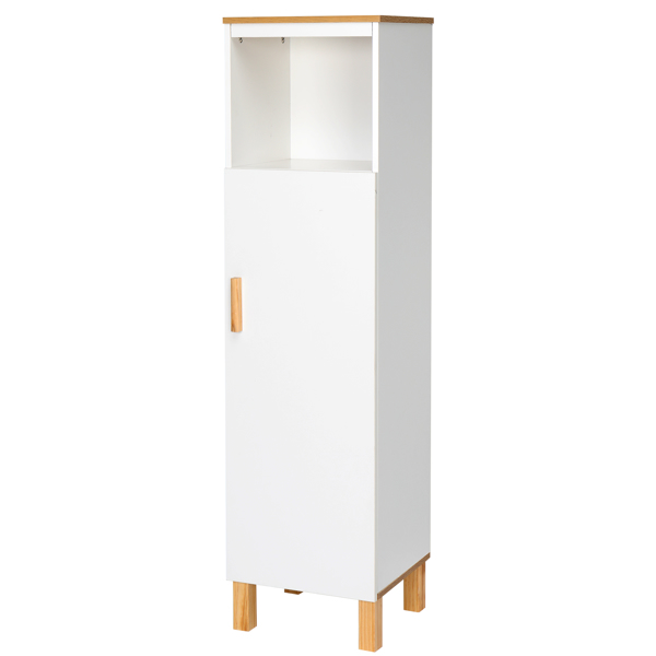 Solid Wood Foot Single Door Bathroom Cabinet White & Wood Grain Color