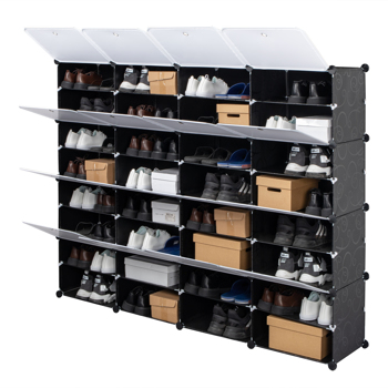 8-Tier Portable 64 Pair Shoe Rack Organizer 32 Grids Tower Shelf Storage Cabinet Stand Expandable for Heels, Boots, Slippers, Black