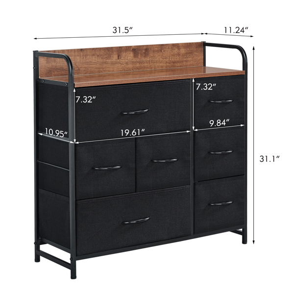 7 Drawer Dresser, Dresser Organizer, Fabric Dressers for Bedroom, Storage Tower for Hallway, Entryway, Closets, Sturdy Steel Frame, Wood Top & Handles