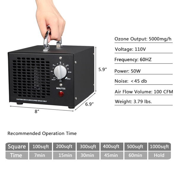 Commercial Home 5000mg/h Air Ozone Generator & Air Purifier with Timer 50W 110V Home Air Purifier Deodorizer Sterilizer for Odor Removal in Large Room Hotel Farms Smoke Car and Bar 