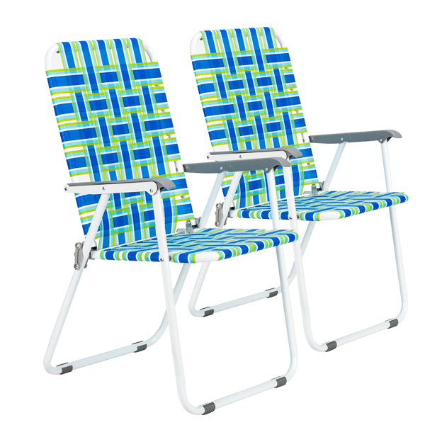 2pcs Steel Tube PP Webbing Bearing 120kg Folding Beach Chair Blue Strip