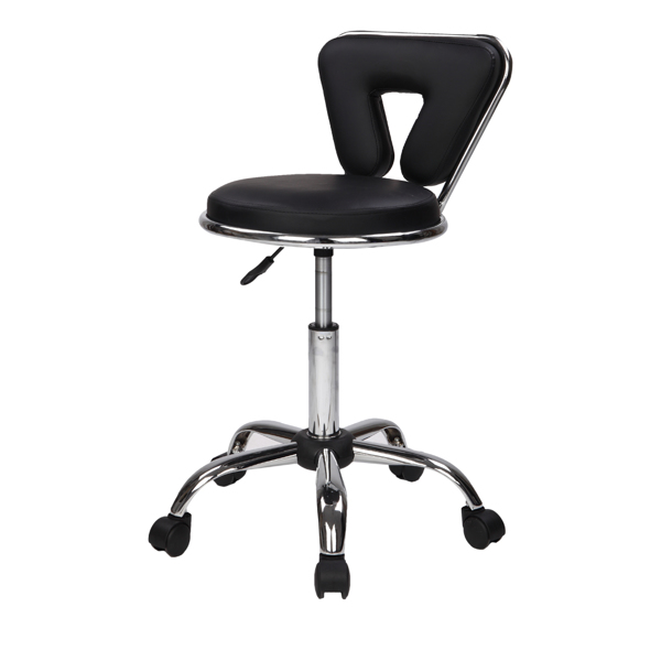Hydraulic Rolling Swivel Salon Stool Chair Height Adjustable Home Spa Massage Manicure Facial Stool with Backrest and Wheels,Black