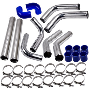2.5\\" Universal Aluminum Intercooler Turbo Piping Pipe Kit+ Silicone Hose + Clamps
