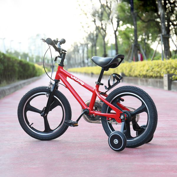 Kids Bike with Training Wheels ， Kids Bicycle with Handbrake and Rear Brake Kickstand Child's Bike, 16 Inch, Red