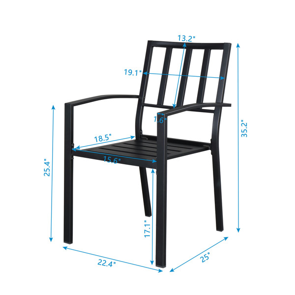 2pcs Backrest Vertical Grid Wrought Iron Dining Chair Black