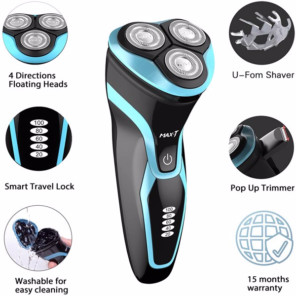 Electric Shaver Razor for Men, MAX-T Quick Charge Rotary Shaver with Pop Up Trimmer, Wet Dry IPX7 Waterproof(Cannot be sold on Amazon)