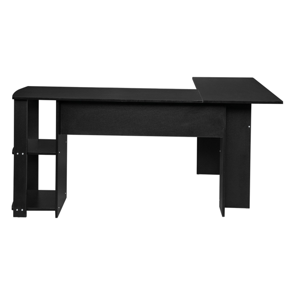 L-Shaped Wood Right-angle Computer Desk with Two-layer Shelves Black