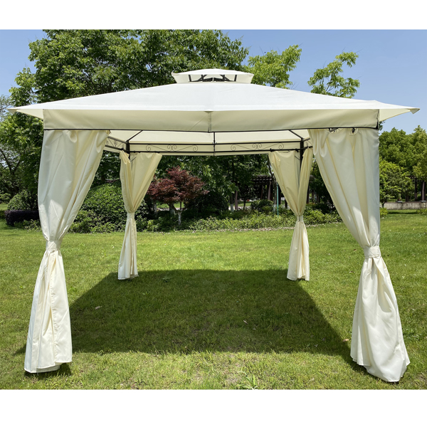 10x10 Ft Outdoor Patio Garden Gazebo Tent, Outdoor Shading, Gazebo Canopy with Curtains,Beige