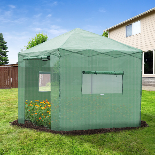 8*8ft Plastic Sprayed Iron Pipe PE Mesh Foldable Greenhouse Shed Green