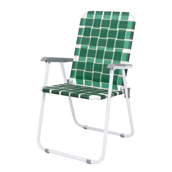 2pcs Steel Tube PP Webbing Bearing 120kg Folding Beach Chair Dark Green Strip