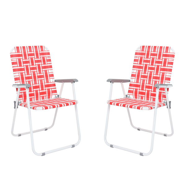 2pcs Steel Tube PP Webbing Bearing 120kg Folding Beach Chair Red & White Strip
