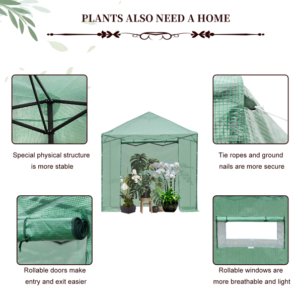 8*8ft Plastic Sprayed Iron Pipe PE Mesh Foldable Greenhouse Shed Green