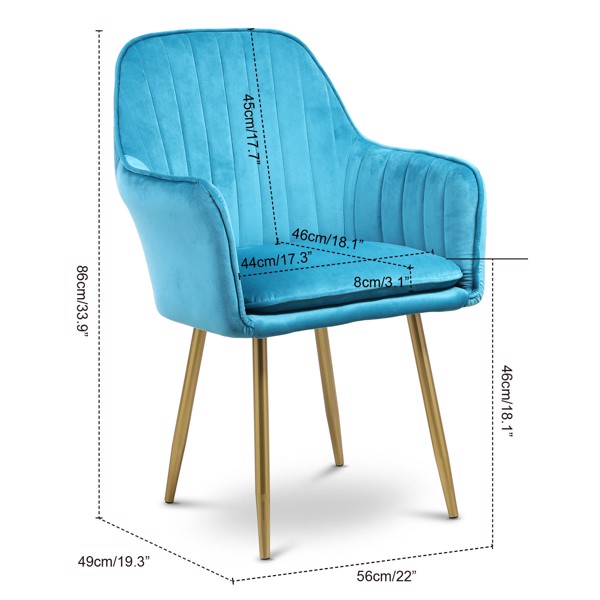 Modern Lounge Chair Dining Side Chairs Velvet Upholstered Armchair (Blue)