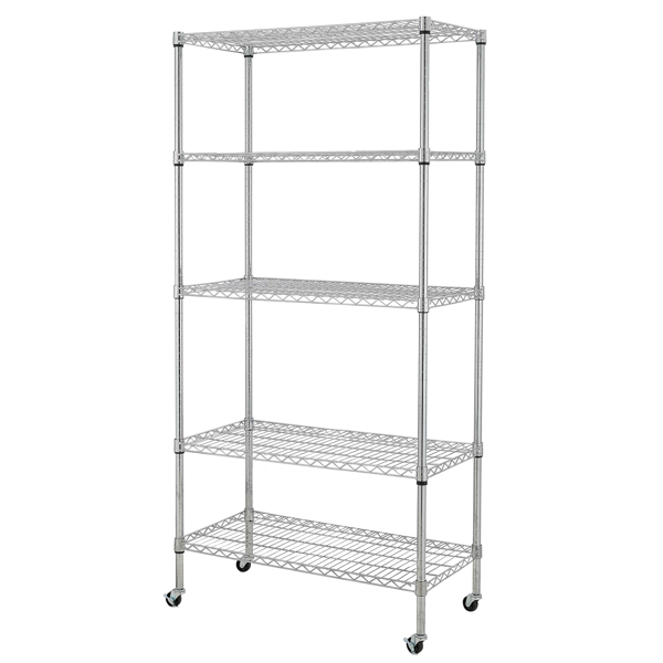 5-Tier NSF-Certified Steel Wire Shelving with Wheels Chrome