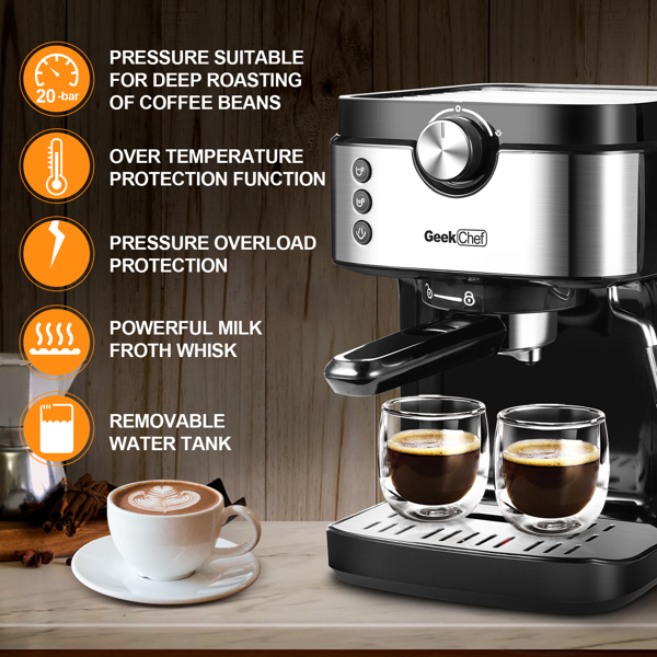 【周末无法发货，谨慎下单】Espresso Machine 15 Bar Coffee Machine With Foaming Milk Frother Wand, 1300W High Performance No-Leaking 900ml Removable Water Tank，Banned from selling on Amazon