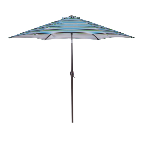 Outdoor Patio 8.6-Feet Market Table Umbrella with Push Button Tilt and Crank, Blue Stripes[Umbrella Base is not Included]