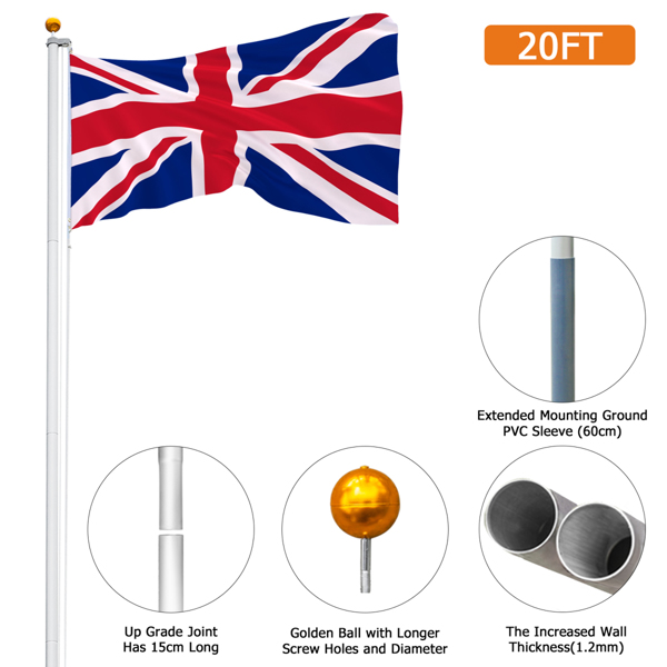 5.1*5.1*600cm Aluminum Alloy Splicing Flagpole Adjustable And Retractable Courtyard Outdoor Flagpole