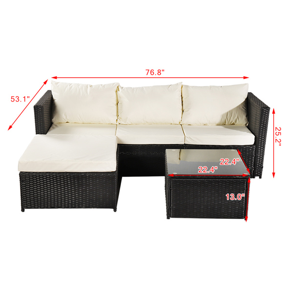 Oshion  4-Seater  Conjoined Sofa Pedal Coffee Table Black (Combination of 2 Boxes) 