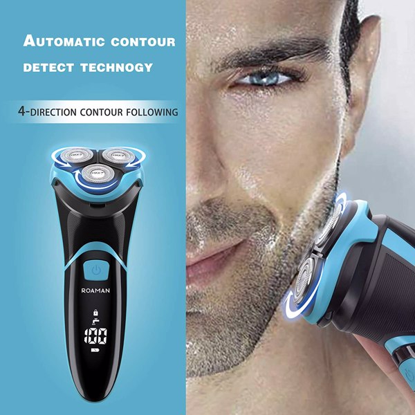 Men Electric Shaver, ROAMAN Rechargeable Corded and Cordless Electric Razor for Men with Pop-up Trimmer,Wet Dry IPX7 Waterproof With Travel Bag