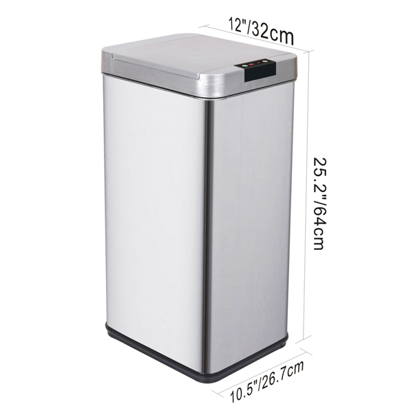 48L Square Inductive Touchless Full-automatic Fingerprint-resistant Garbage Trash Can Silver