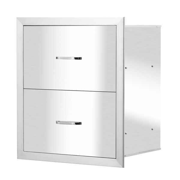 ZOKOP 52*45.1*32.3cm Stainless Steel Two Drawers Equal Size Silver Courtyard Oven Drawer