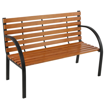 48\\" Hardwood Slotted Steel Cast Iron Frame Outdoor Patio Garden Bench Park Seat