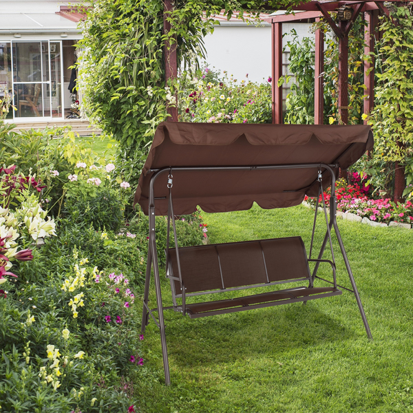 170*110*152cm With Canopy Teslin Cushion 250kg Load-Bearing Iron Swing Brown