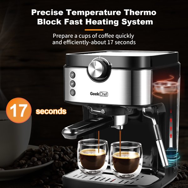 【周末无法发货，谨慎下单】Espresso Machine 15 Bar Coffee Machine With Foaming Milk Frother Wand, 1300W High Performance No-Leaking 900ml Removable Water Tank，Banned from selling on Amazon