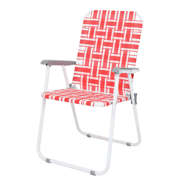 2pcs Steel Tube PP Webbing Bearing 120kg Folding Beach Chair Red & White Strip