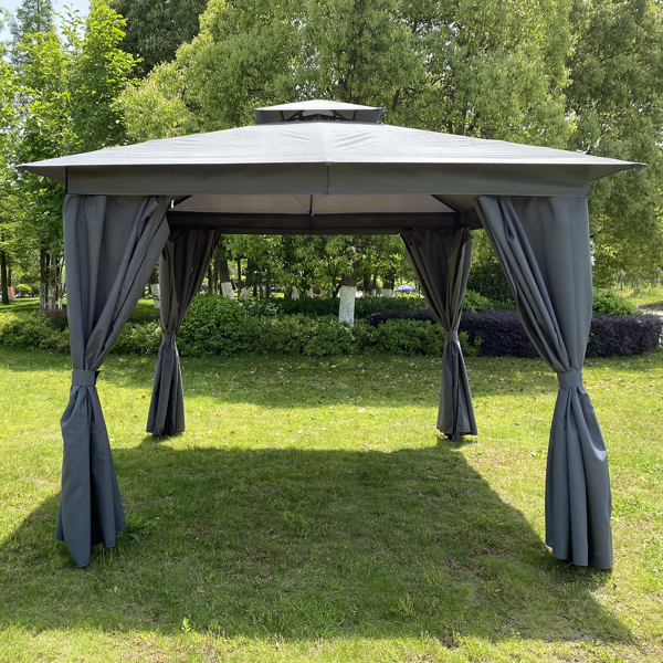 10x10 Ft Outdoor Patio Garden Gazebo Tent, Outdoor Shading, Gazebo Canopy with Curtains,Gray