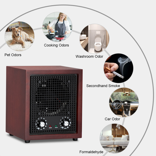 Ozone Generator Air Purifier, Portable Ionizer & Deodorizer for Home Car Use, Purifies Up to 3,500 Sq/Ft Room, for Removal of Odor/Dust/Smoke/Pollen, Cherry with Ceramic Plate
