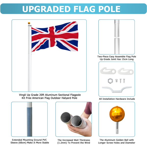5.1*5.1*750cm Aluminum Alloy Splicing Flagpole Adjustable And Retractable Courtyard Outdoor Flagpole