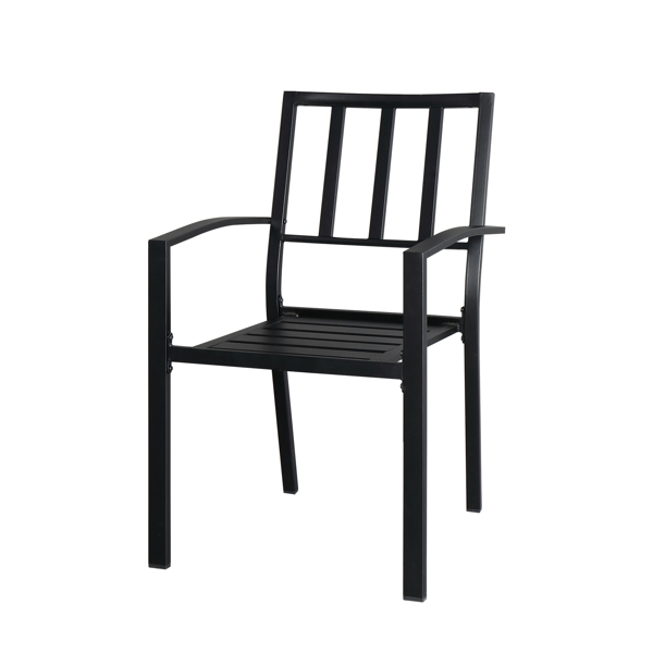 2pcs Backrest Vertical Grid Wrought Iron Dining Chair Black