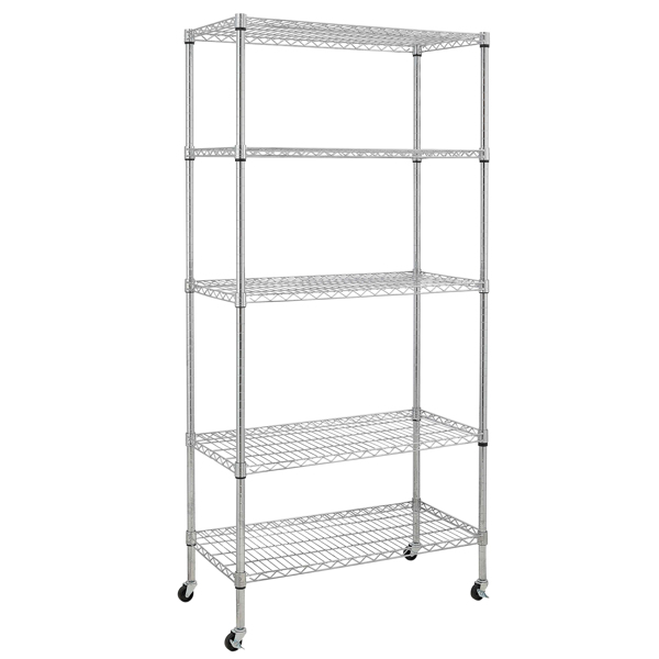 5-Tier NSF-Certified Steel Wire Shelving with Wheels Chrome