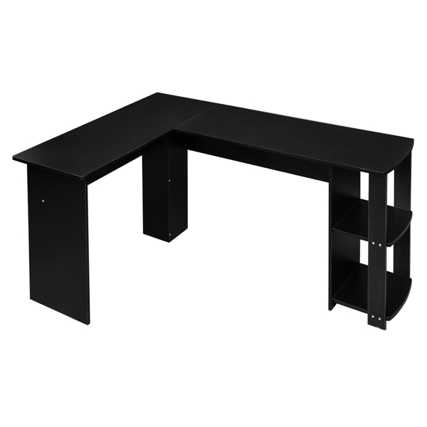 L-Shaped Wood Right-angle Computer Desk with Two-layer Shelves Black