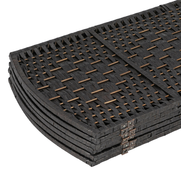 Six Folds Rattan Chinese Style Screen with Two Plates Black Brown