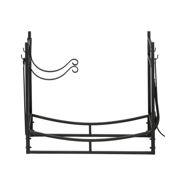 Artisasset 43.5 Inch Long Black Sand Grain Matte Rectangle With 4 Tools 2 Large Hooks Indoor And Outdoor Wrought Iron Fireplace Firewood Stand