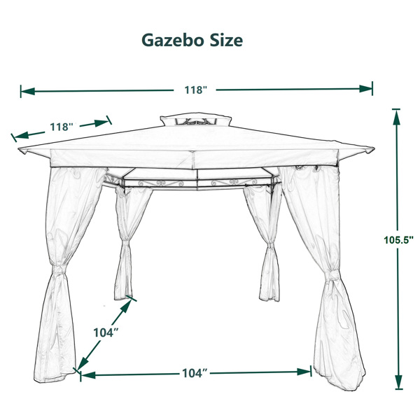 10x10 Ft Outdoor Patio Garden Gazebo Tent, Outdoor Shading, Gazebo Canopy with Curtains,Beige
