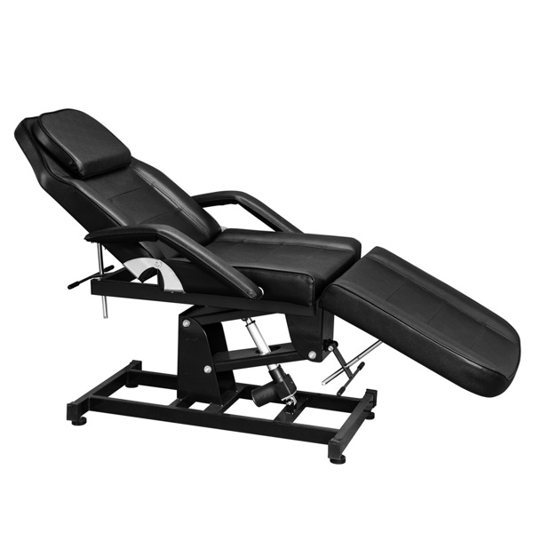 72in 3-Section Spa Beauty Salon Tattoo Massage Bed with Motorized Reclinable Height Power Lift & Stool Black