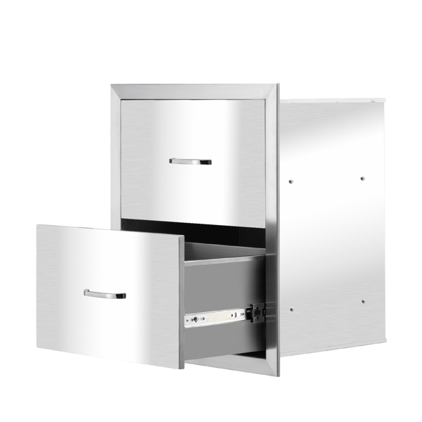 ZOKOP 52*45.1*32.3cm Stainless Steel Two Drawers Equal Size Silver Courtyard Oven Drawer